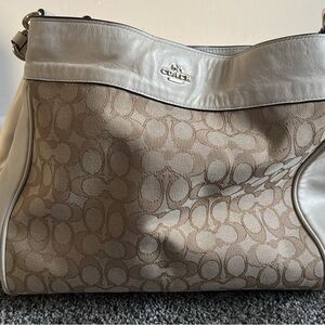 Coach Brown and Cream Shoulder Bag with Signature Design